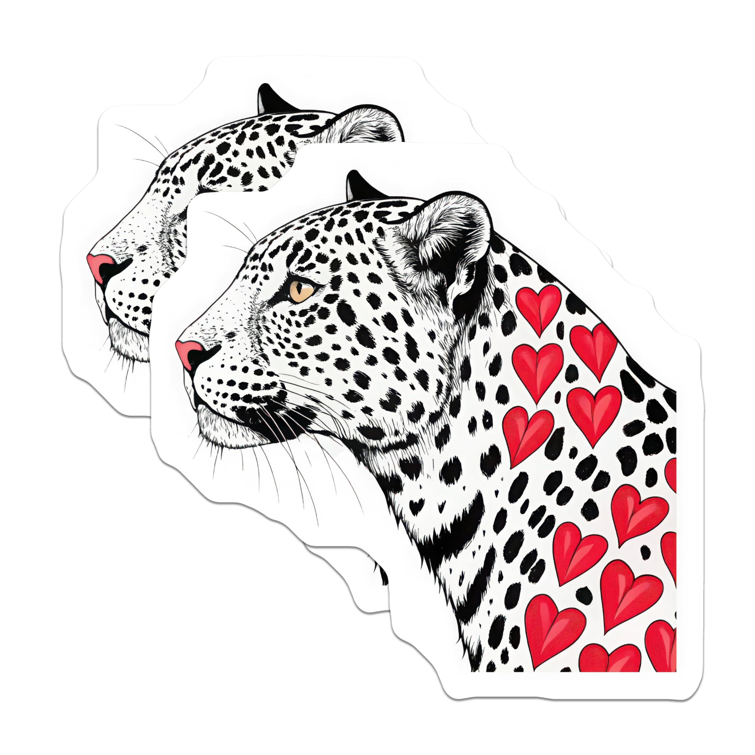 (2 Pack) Leopard Heart Stickers - Animal Print Decals - Wildlife Art Decals - 5" On Longest Side - Sticks to Smooth Flat Surfaces - Made in USA - BMCS5786
