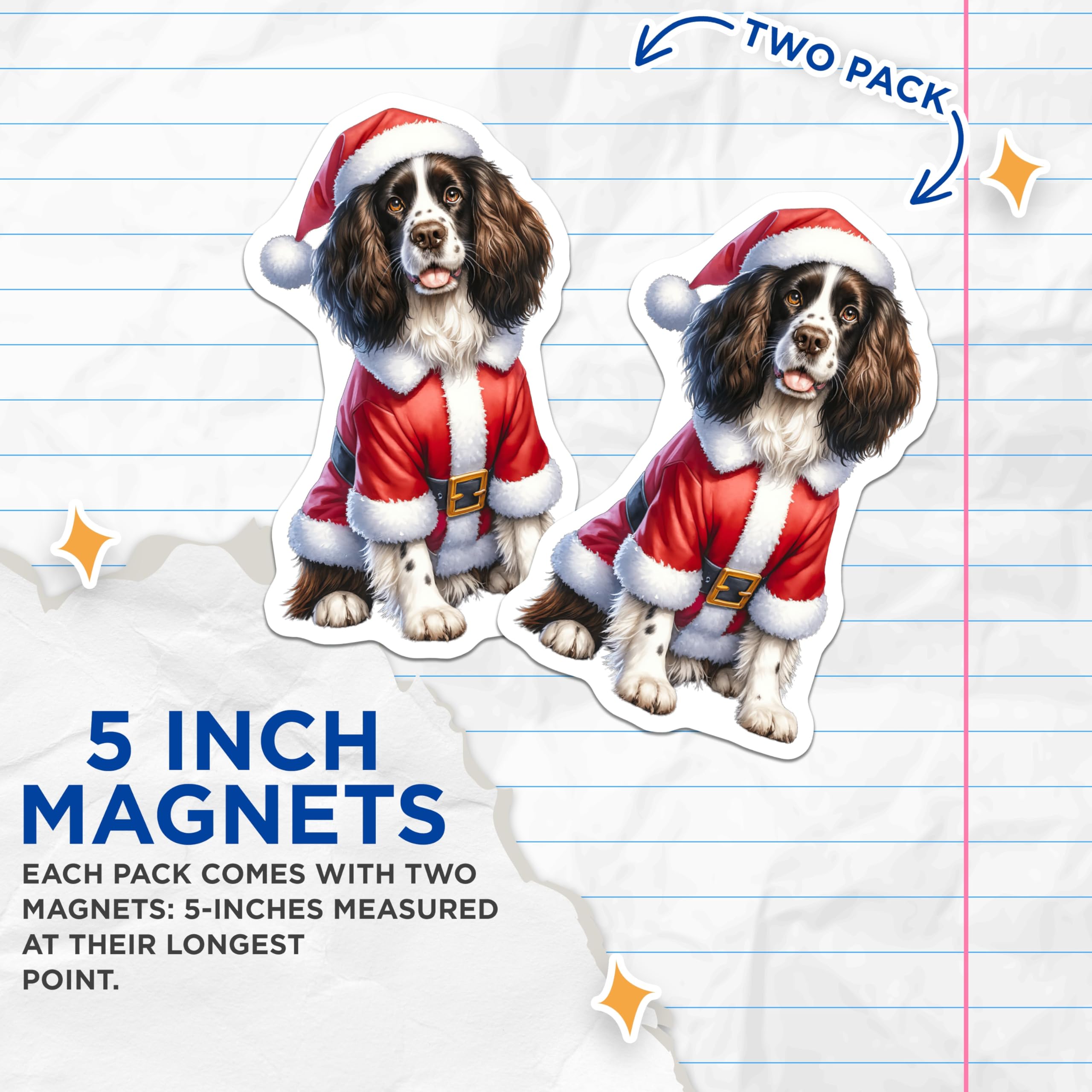 (2 Pack) Christmas Dog Magnets - Santa Spaniel Holiday Decor - Pet Lover Refrigerator Accessory - 5 Inches On Longest Side - Thick Durable Magnet - Made in USA - MAG27243
