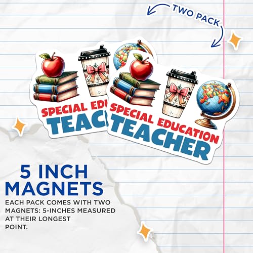 (2 Pack) Special Education Teacher Magnets - Teacher Appreciation - Classroom Decor - Education Theme - 5" On Longest Side - for Cars, Fridges, Toolboxes - Made in USA - MAG8034
