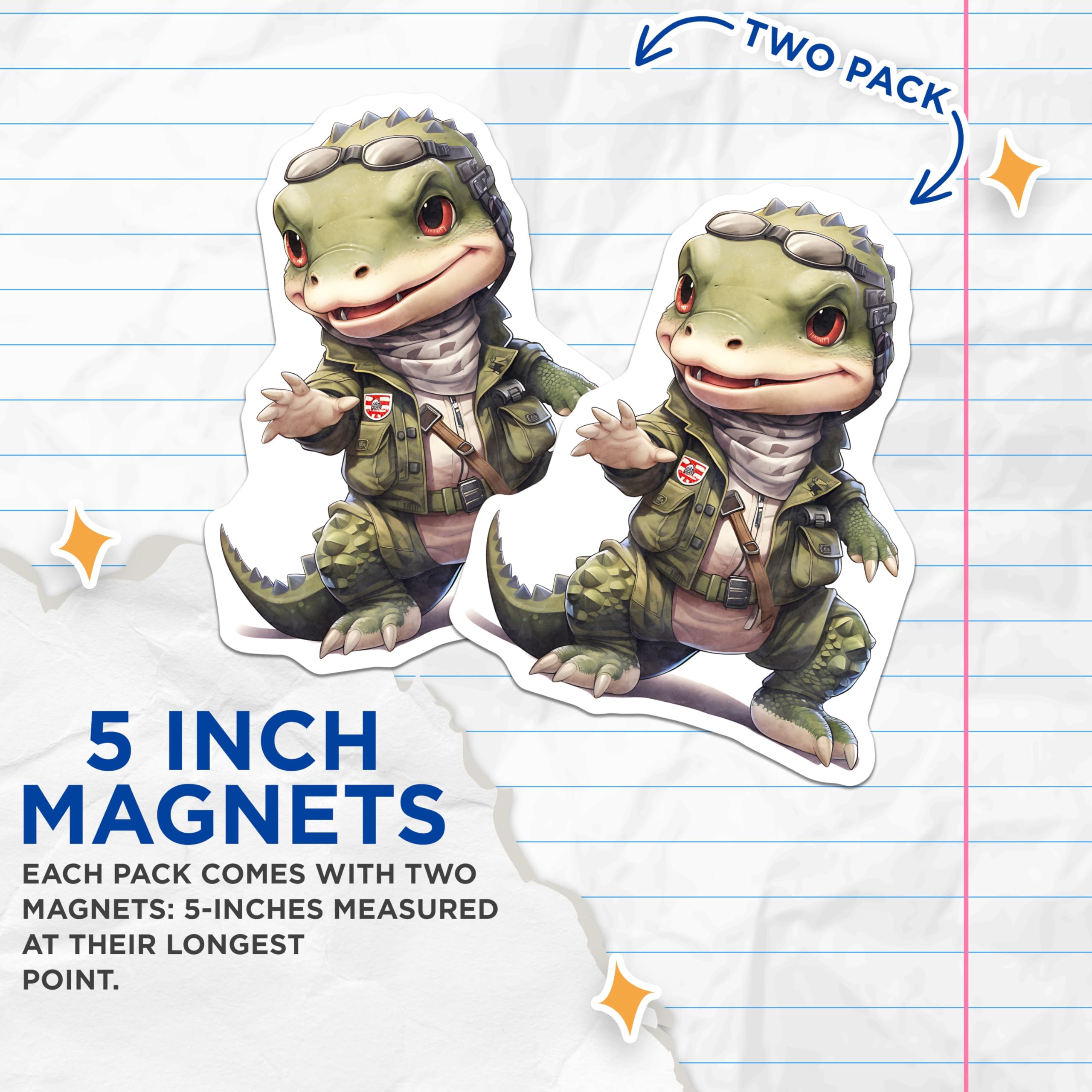 (2 Pack) Alligator Aviator Magnets - Cute Reptile Decor - Cartoon Animal Art - 5" On Longest Side - Premium Magnet - for Cars, Refrigerators, Toolboxes, Lockers - Made in USA - MAG16539