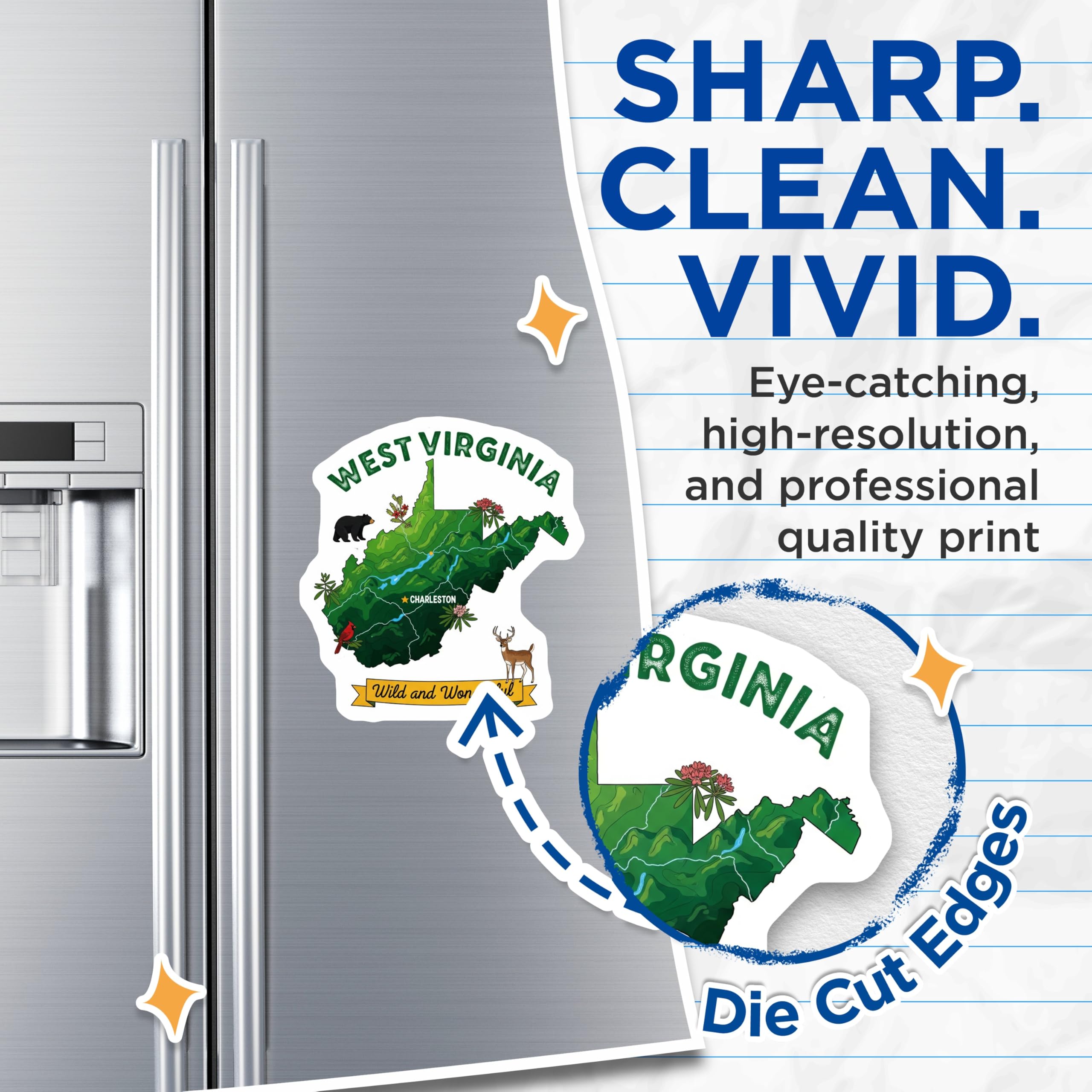 (2 Pack) West Virginia Map Magnets - Wild and Wonderful State - WV Souvenir - 5" On Longest Side - Premium Magnet - for Cars, Refrigerators, Toolboxes, Lockers - Made in USA - MAG18876