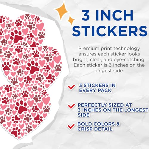 (3 Pack) Paw Print Heart Decals - Dog Lover - Animal Rescue - Laptop Decal - 3 Inches On Longest Side - Easy Peel & Apply - Made in USA - 3MCS1687