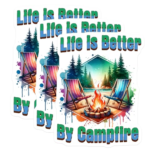 (3 Pack) Campfire Decals - Camping Stickers - Nature Decals- 3 Inches On Longest Side - Easy Peel & Apply - Made in USA - 3MCS5591