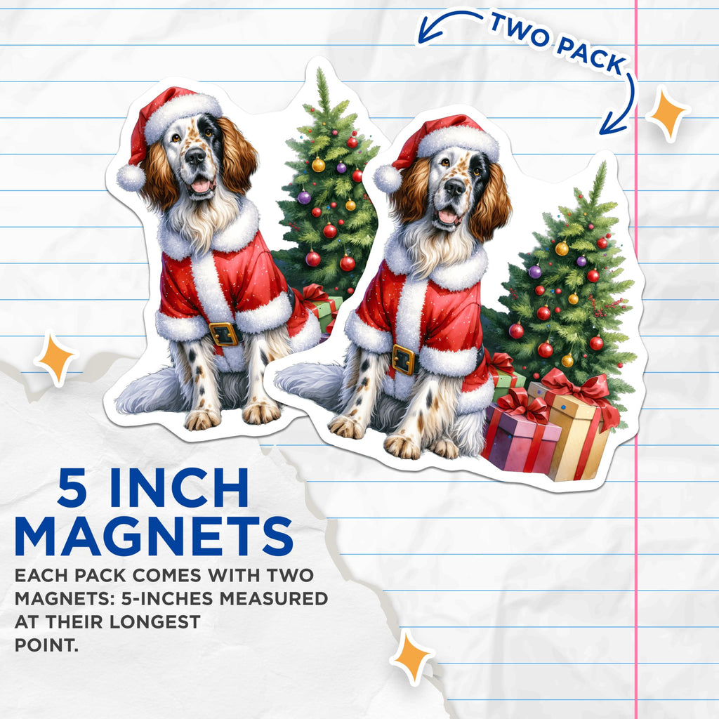 (2 Pack) Christmas English Setter Magnets - Santa Dog Holiday Decor - Festive Pet Refrigerator Magnet - Puppy Love - 5 Inches On Longest Side - Thick Durable Magnet - Made in USA - MAG24645