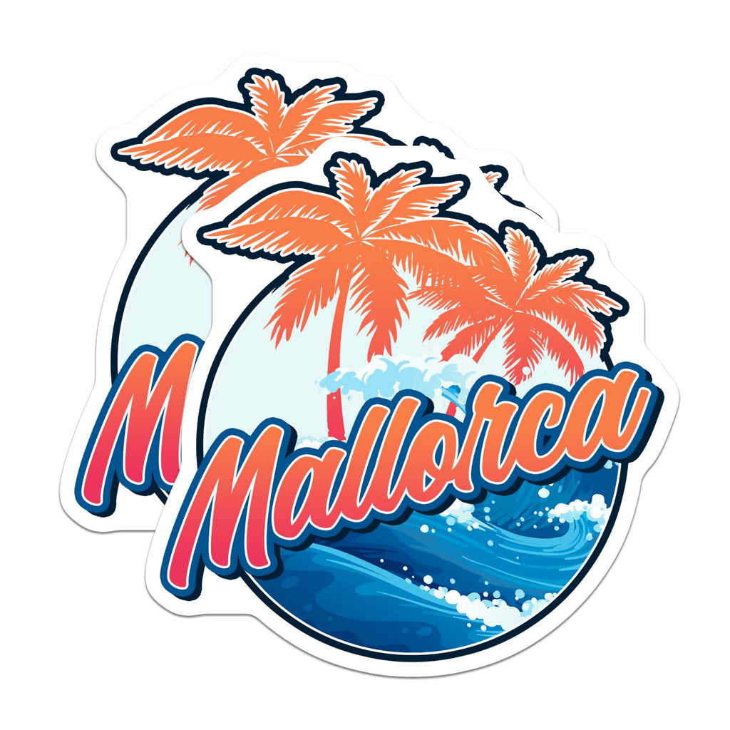 (2 Pack) Mallorca Magnets - Tropical Island Decor - Palm Tree Ocean Waves - Holiday Souvenir - 5 Inches On Longest Side - Thick Durable Magnet - Made in USA - MAG19142
