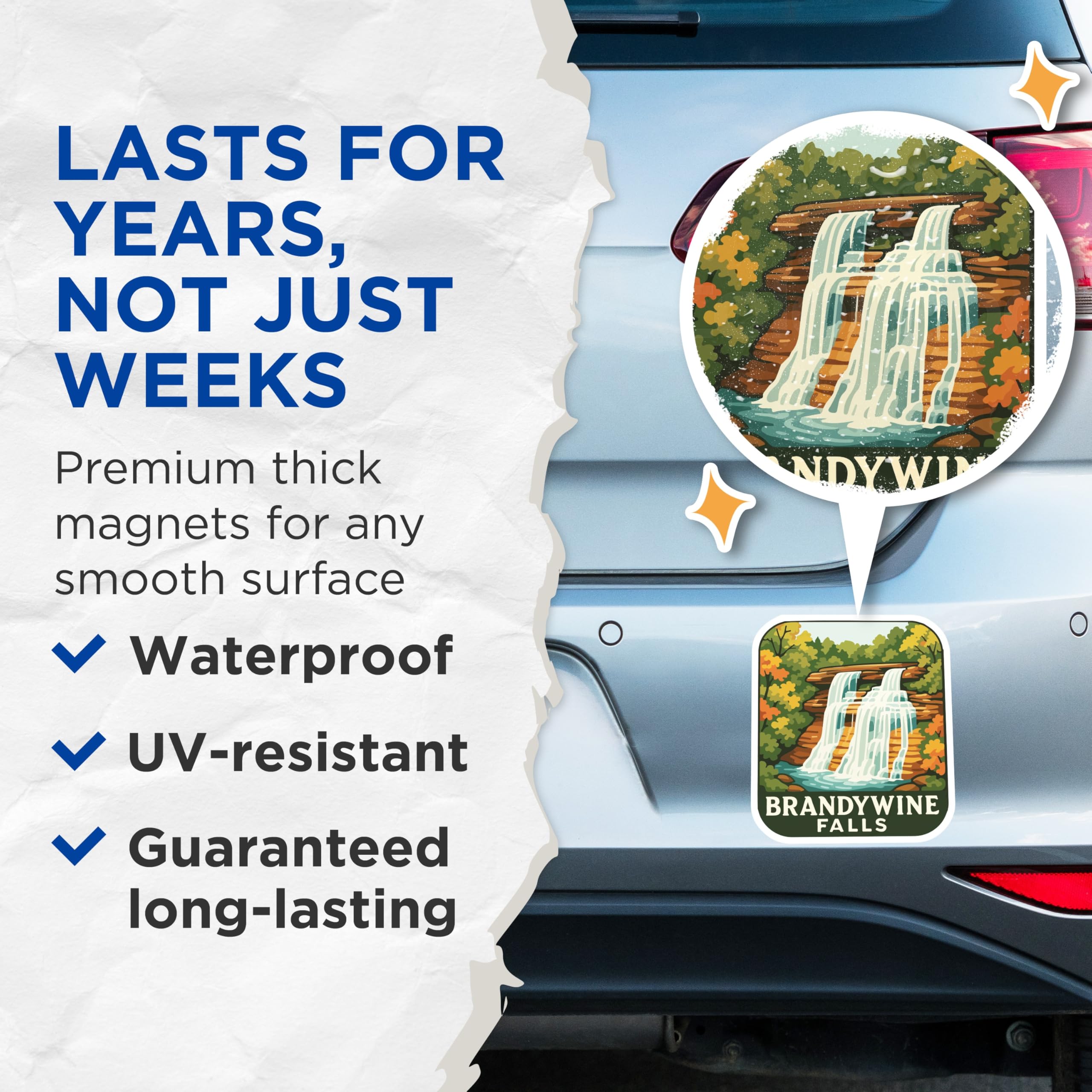 (2 Pack) Brandywine Falls Magnets - Waterfall Scenery - Nature Landscape Decor - 5 Inches On Longest Side - Thick Durable Magnet - Made in USA - MAG19742