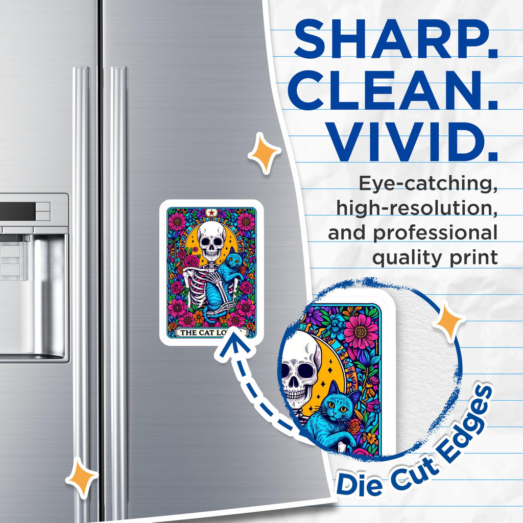 (2 Pack) Cat Lover Skeleton Magnets - Dia De Muertos Floral - Witchy Refrigerator Decor - 5 Inches On Longest Side - Thick Durable Magnet - Made in USA - MAG25680
