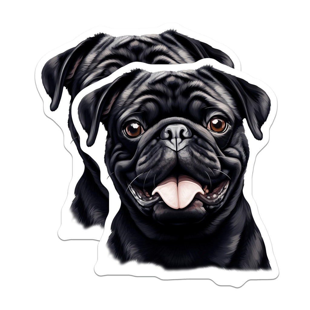 (2 Pack) Black Pug Dog Magnets - Cute Happy Pug Face Artwork - Pet Owner Animal Lover Kitchen Decor Accent - 5 Inches On Longest Side - Thick Durable Magnet - Made in USA - MAG28513