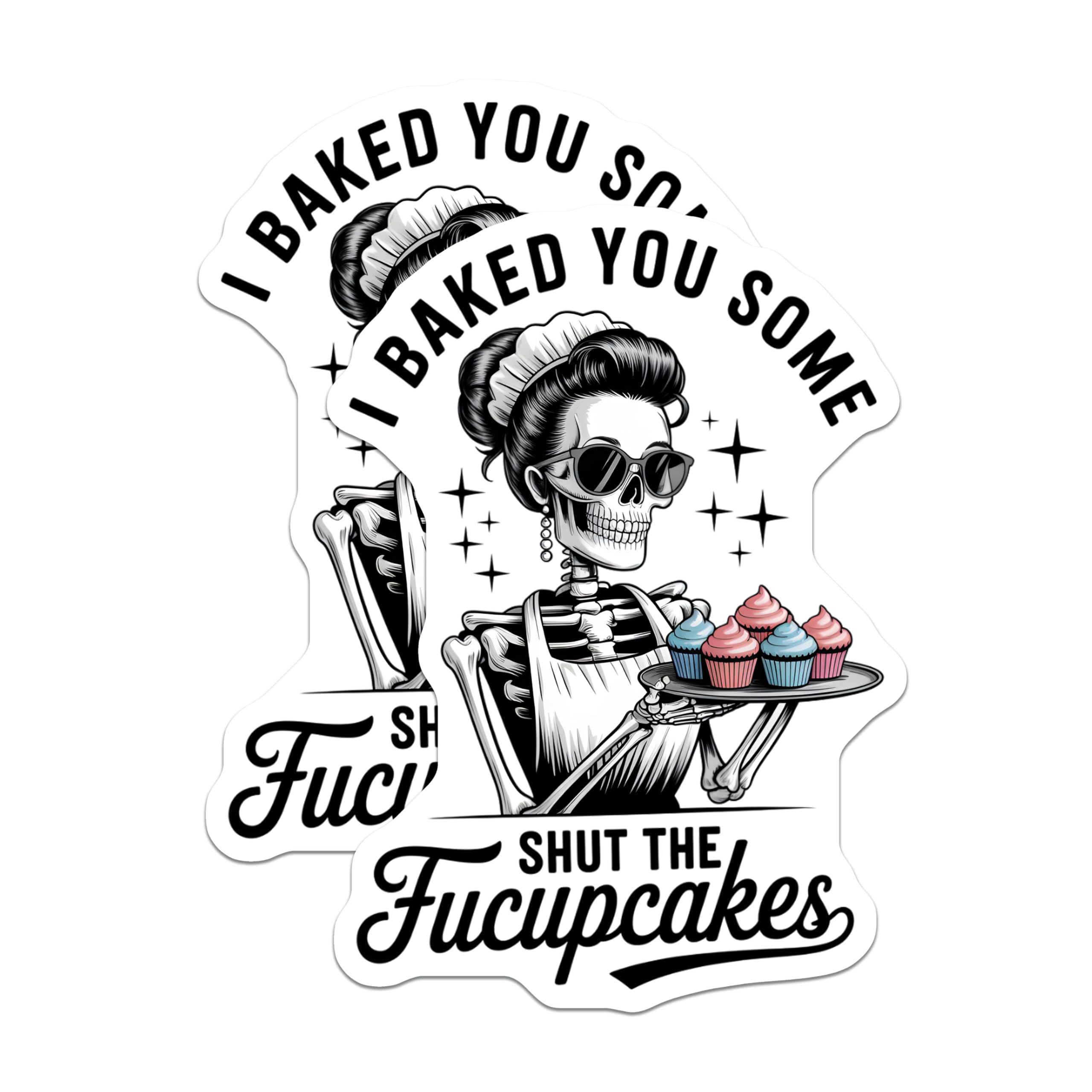 (2 Pack) Sarcastic Skeleton Magnets - Pinup Cupcake Humor - Dark Kitchen Fridge Decor - 5 Inches On Longest Side - Thick Durable Magnet - Made in USA - MAG20880