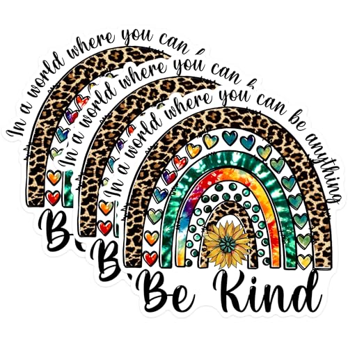 (3 Pack) Be Kind Decals - Leopard Rainbow Decal - Motivational Laptop Decals - 3 Inches On Longest Side - Easy Peel & Apply - Made in USA - 3MCS1378