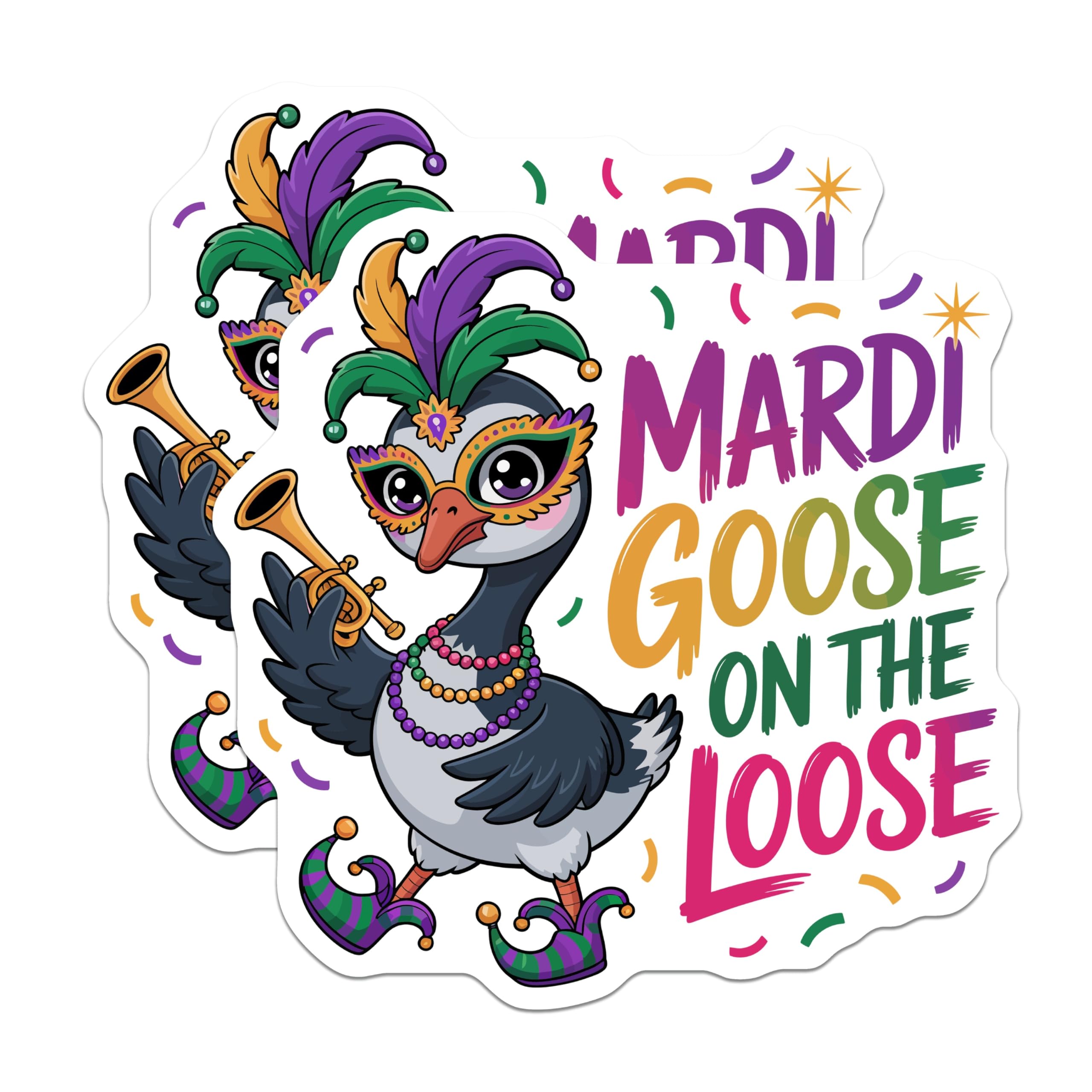 (2 Pack) Mardi Goose On The Loose Magnets - Mardi Gras Decor - Festive Animal Art - 5 Inches On Longest Side - Thick Durable Magnet - Made in USA - MAG20415