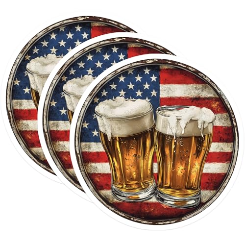 (3 Pack) American Beer Decals - USA Flag Drinks - Patriotic Party - 3 Inches On Longest Side - Easy Peel & Apply - Made in USA - 3MCS8200