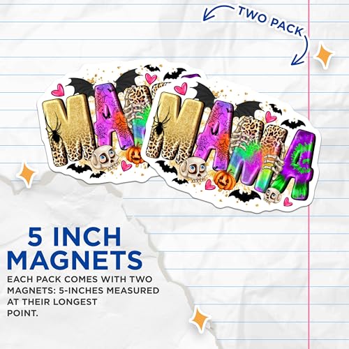 (2 Pack) Halloween Mama Magnets - Spooky Mom Fridge Decor - Leopard Print Fall Vibes - 5 Inches On Longest Side - Thick Durable Magnet - Made in USA - MAG29771
