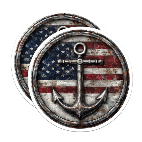 (2 Pack) American Flag Anchor Stickers - Patriotic Boat Decals - Nautical Themed Vinyl Stickers - 5" On Longest Side - Sticks to Smooth Flat Surfaces - Made in USA - BMCS9435
