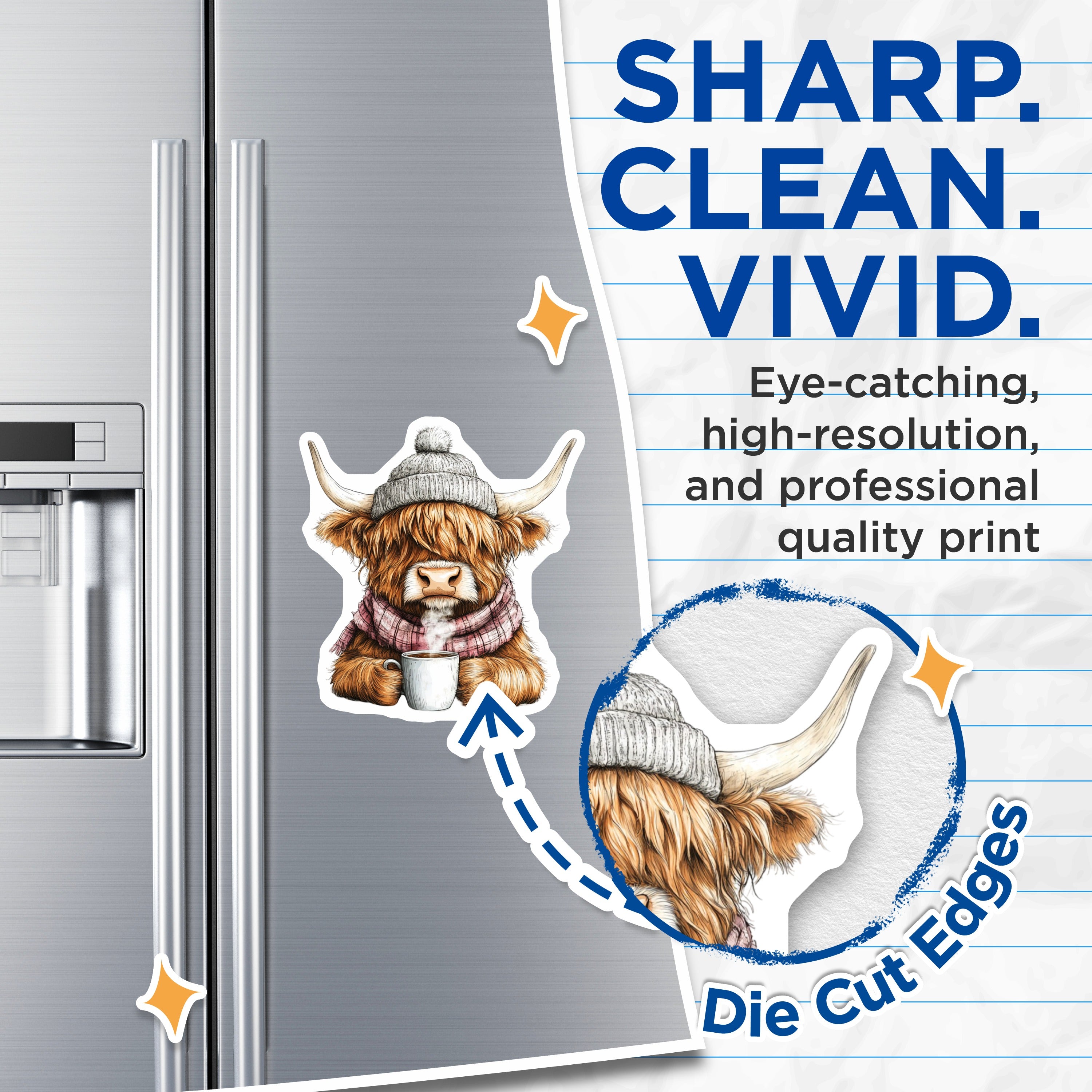 (2 Pack) Highland Cow Magnets - Cozy Winter Decor - Farm Animal Kitchen Accent - Refrigerator Locker Accessory - 5 Inches On Longest Side - Thick Durable Magnet - Made in USA - MAG39598