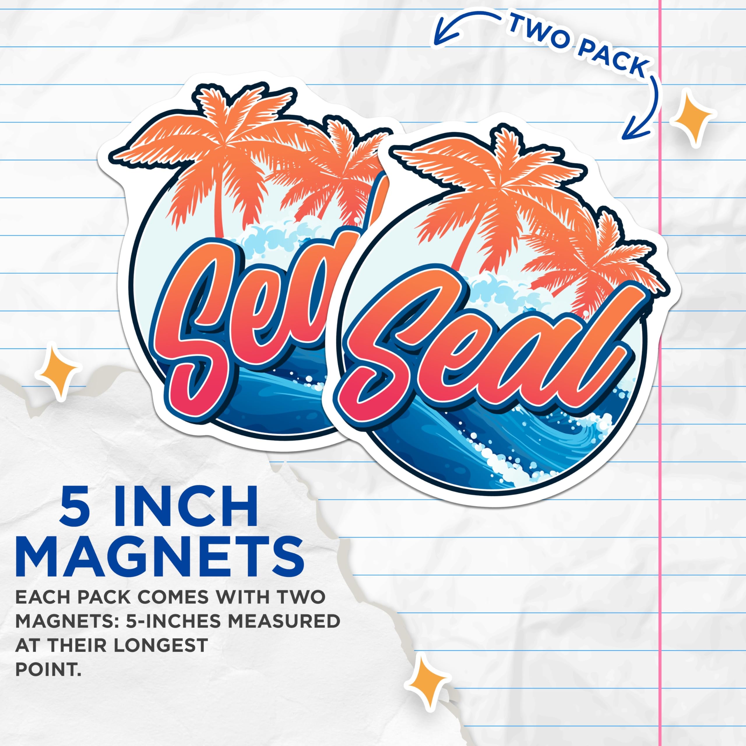 (2 Pack) Seal Palm Tree Magnets - Beach Magnets - Tropical Magnets - 5" On Longest Side - Premium Magnet - for Cars, Refrigerators, Toolboxes, Lockers - Made in USA - MAG17788