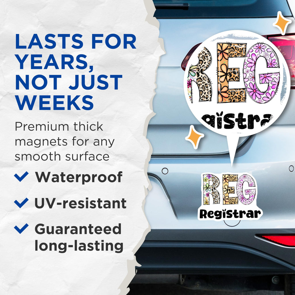 (2 Pack) Registrar Magnets - Floral Registrar - Leopard Print Magnets - 5" On Longest Side - Premium Magnet - for Cars, Refrigerators, Toolboxes, Lockers - Made in USA - MAG15265
