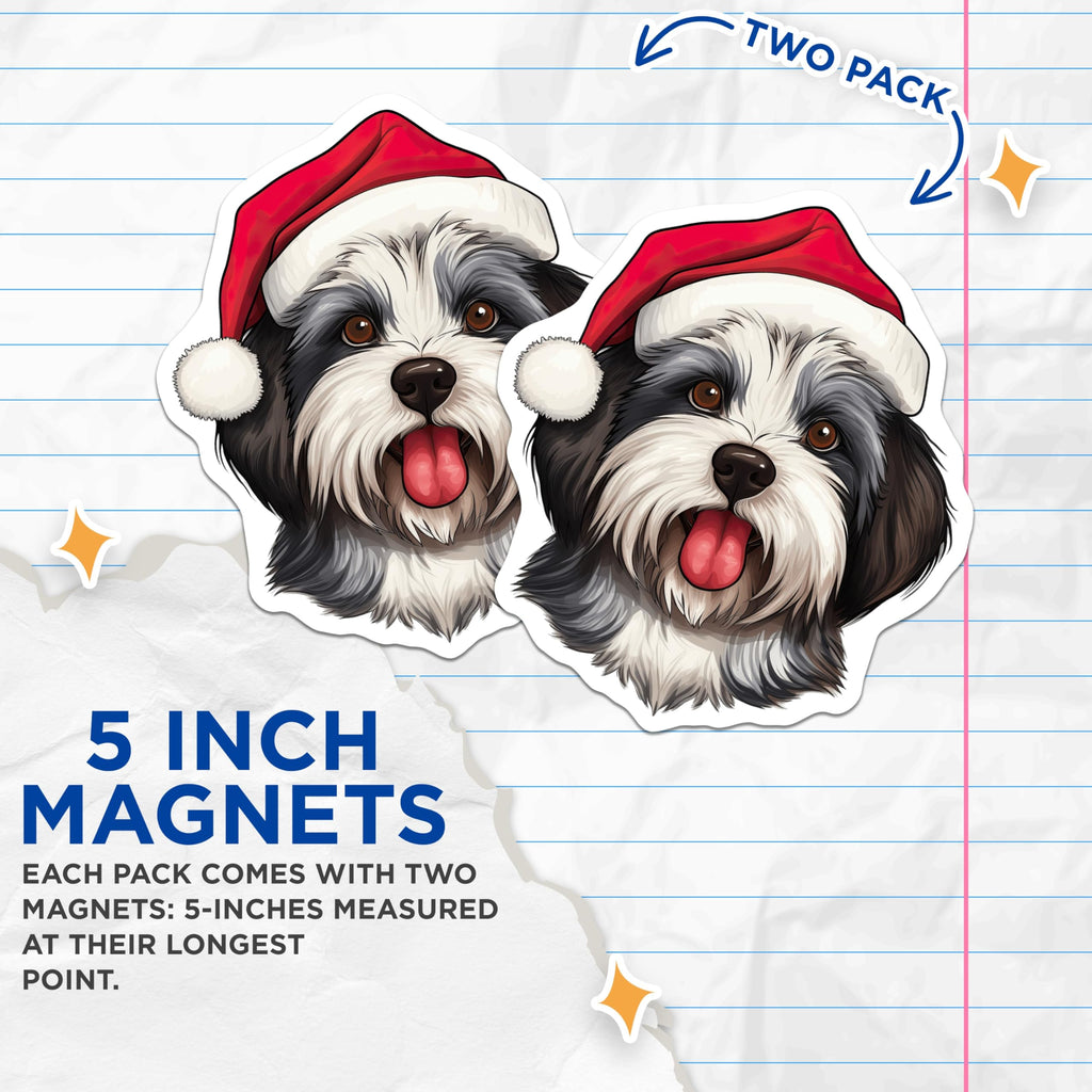(2 Pack) Shih Tzu Christmas Dog Magnets - Santa Hat Puppy Refrigerator Magnets - Festive Pet Lover Decor - 5 Inches On Longest Side - Thick Durable Magnet - Made in USA - MAG27970