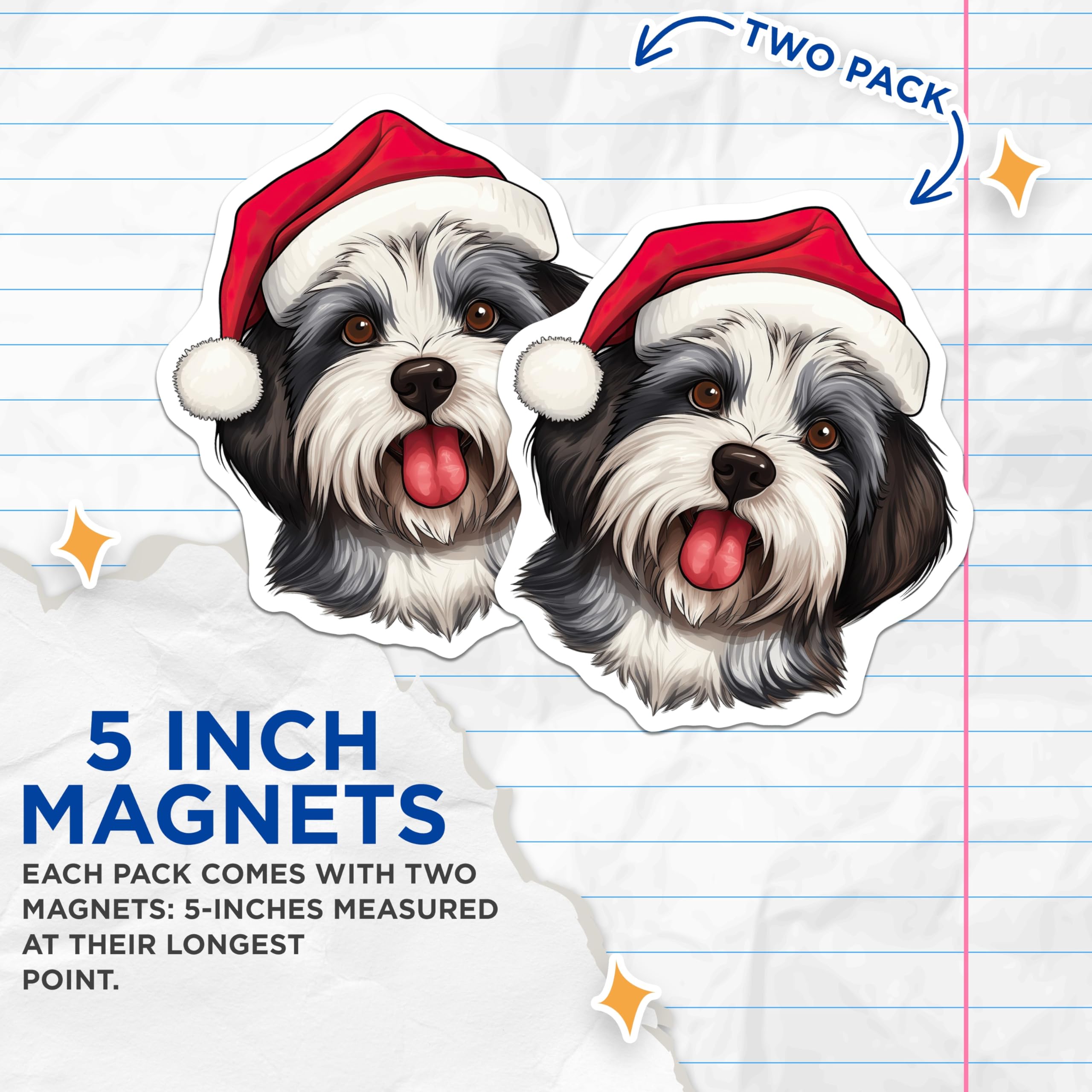 (2 Pack) Shih Tzu Christmas Dog Magnets - Santa Hat Puppy Refrigerator Magnets - Festive Pet Lover Decor - 5 Inches On Longest Side - Thick Durable Magnet - Made in USA - MAG27970