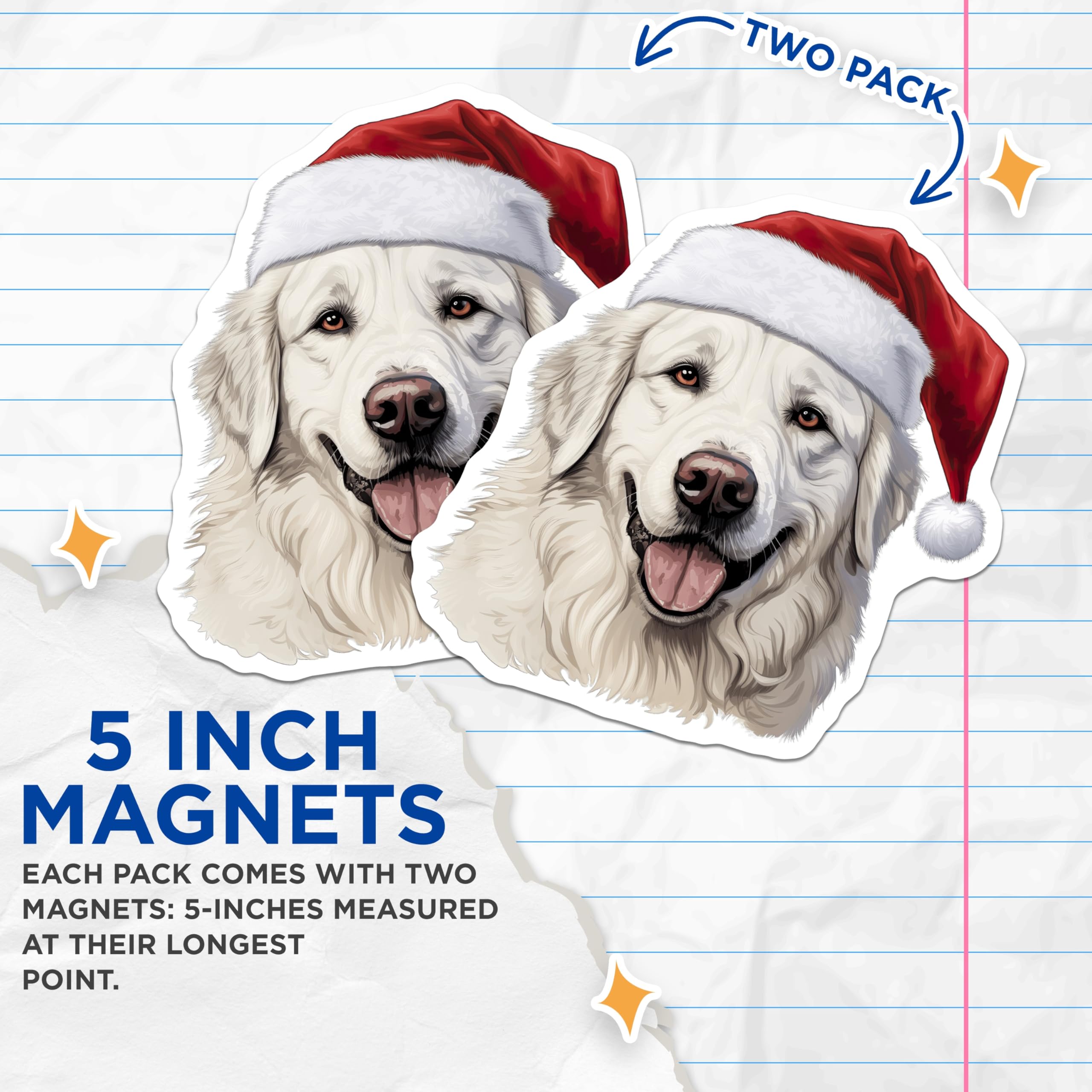 (2 Pack) Great Pyrenees Christmas Magnets - Santa Dog Holiday - Festive Pet Refrigerator - 5 Inches On Longest Side - Thick Durable Magnet - Made in USA - MAG27480