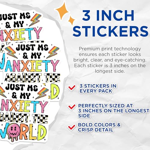 (3 Pack) Anxiety Decals - Funny Quotes - Laptop Decal - 3 Inches On Longest Side - Easy Peel & Apply - Made in USA - 3MCS6427