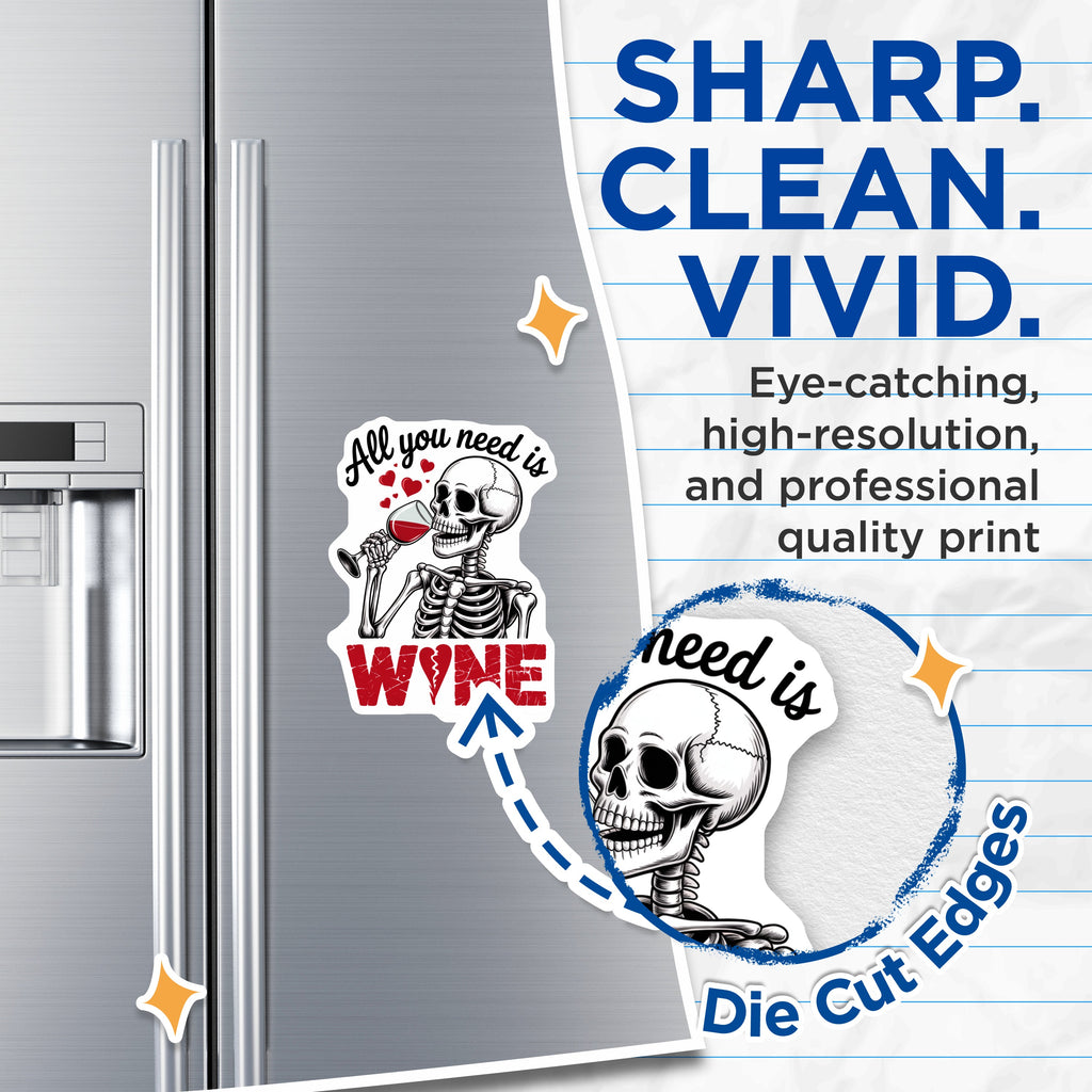 (2 Pack) Funny Skull Wine Magnets - Sarcastic Goth Kitchen Decor - Refrigerator Halloween Humor - 5 Inches On Longest Side - Thick Durable Magnet - Made in USA - MAG36639