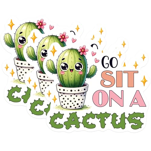 (3 Pack) Go Sit On A Cactus Decals - Funny Saying Stickers - Laptop Humor Decals - 3 Inches On Longest Side - Easy Peel & Apply - Made in USA - 3MCS0262
