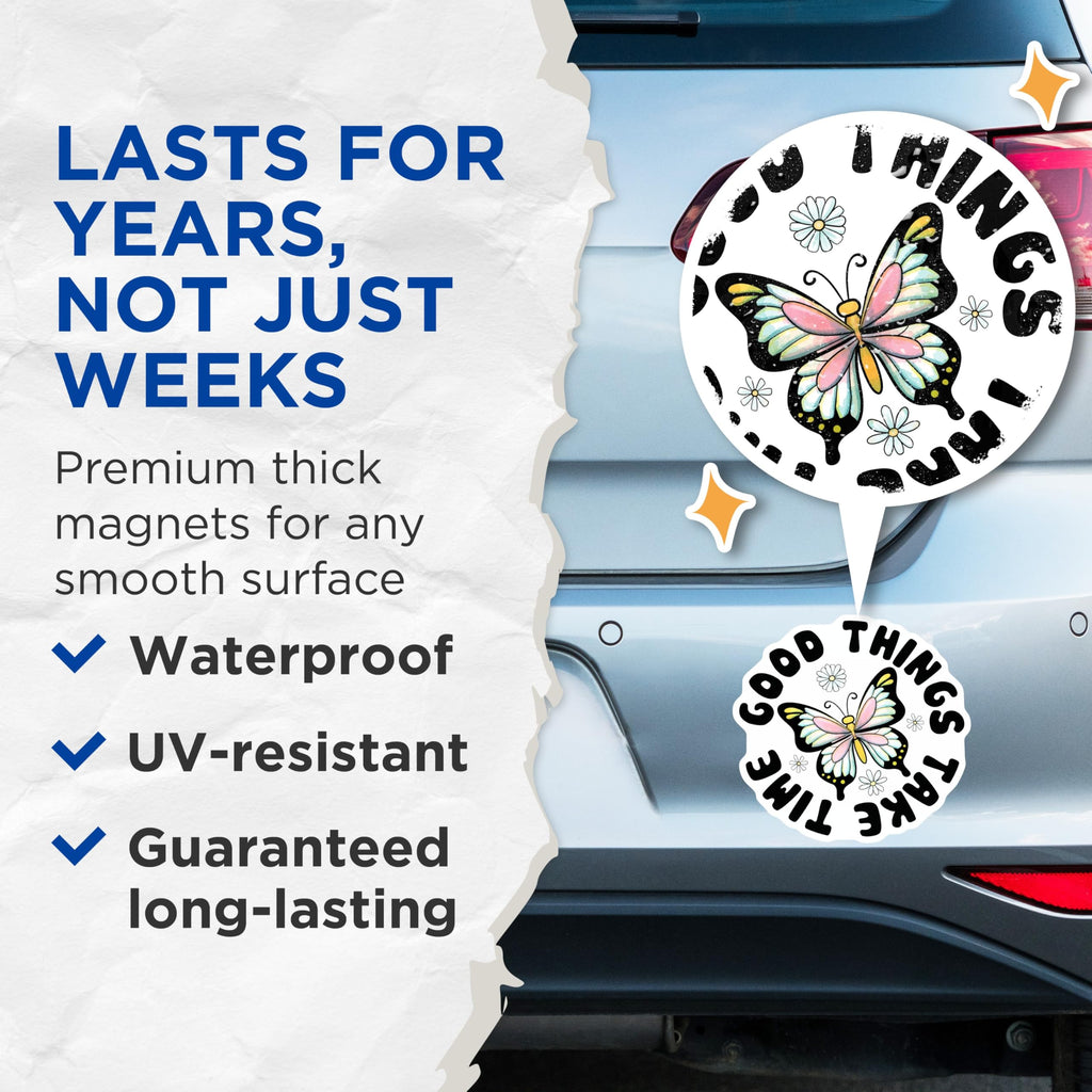 (2 Pack) Butterfly Magnets - Inspirational Quote - Floral Design Magnets - 5" On Longest Side - Premium Magnet - for Cars, Refrigerators, Toolboxes, Lockers - Made in USA - MAG18163