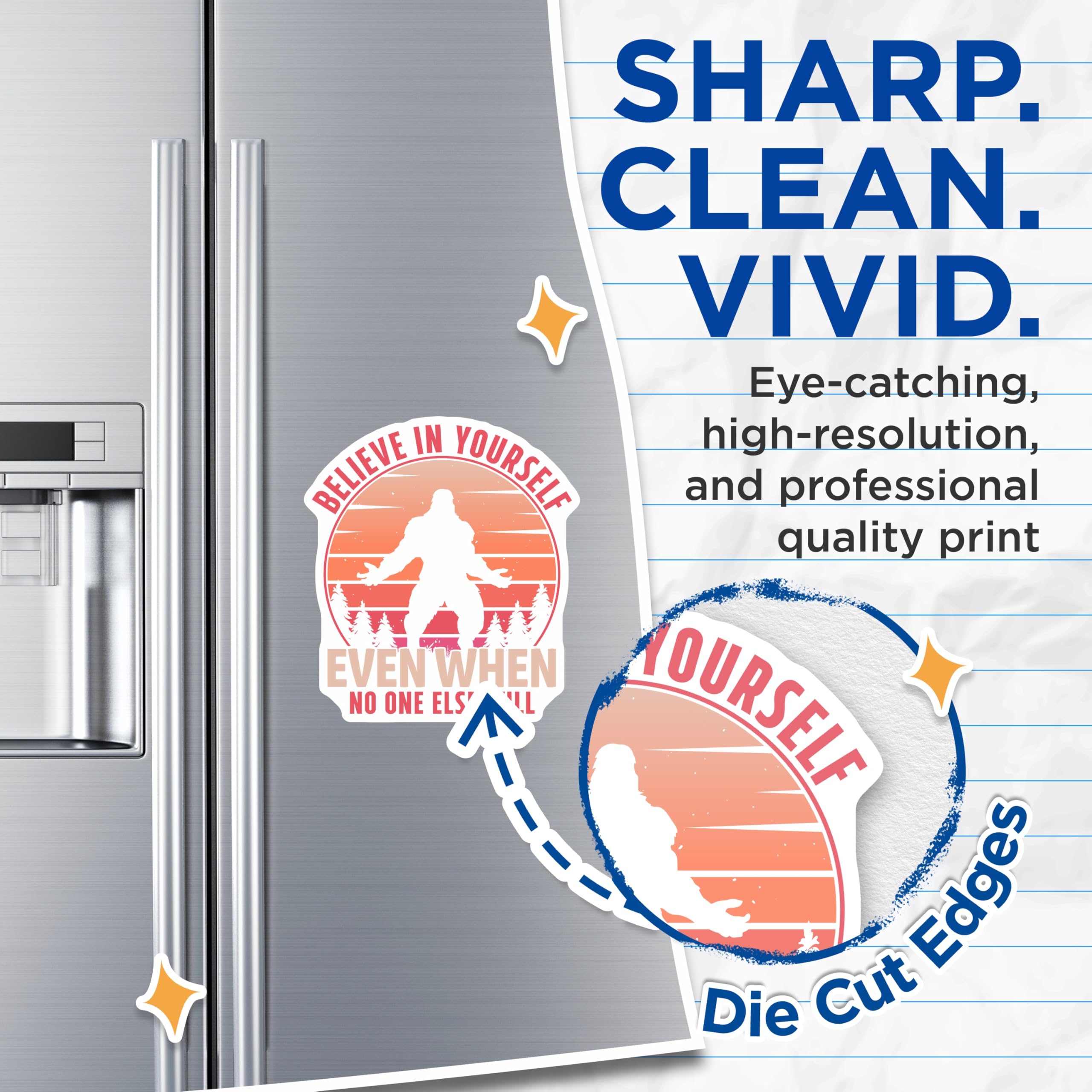 (2 Pack) Bigfoot Magnets - Believe in Yourself - Inspirational Saying Magnets - 5" On Longest Side - Premium Magnet - for Cars, Refrigerators, Toolboxes, Lockers - Made in USA - MAG17309