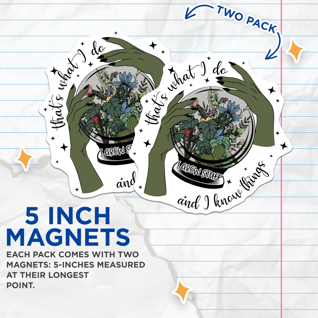 (2 Pack) Witchy Plant Magnets - Funny Gardener Quote - Botanical Terrarium Decor - Quirky Crystal Ball Art for Refrigerator - 5 Inches On Longest Side - Thick Durable Magnet - Made in USA - MAG19340