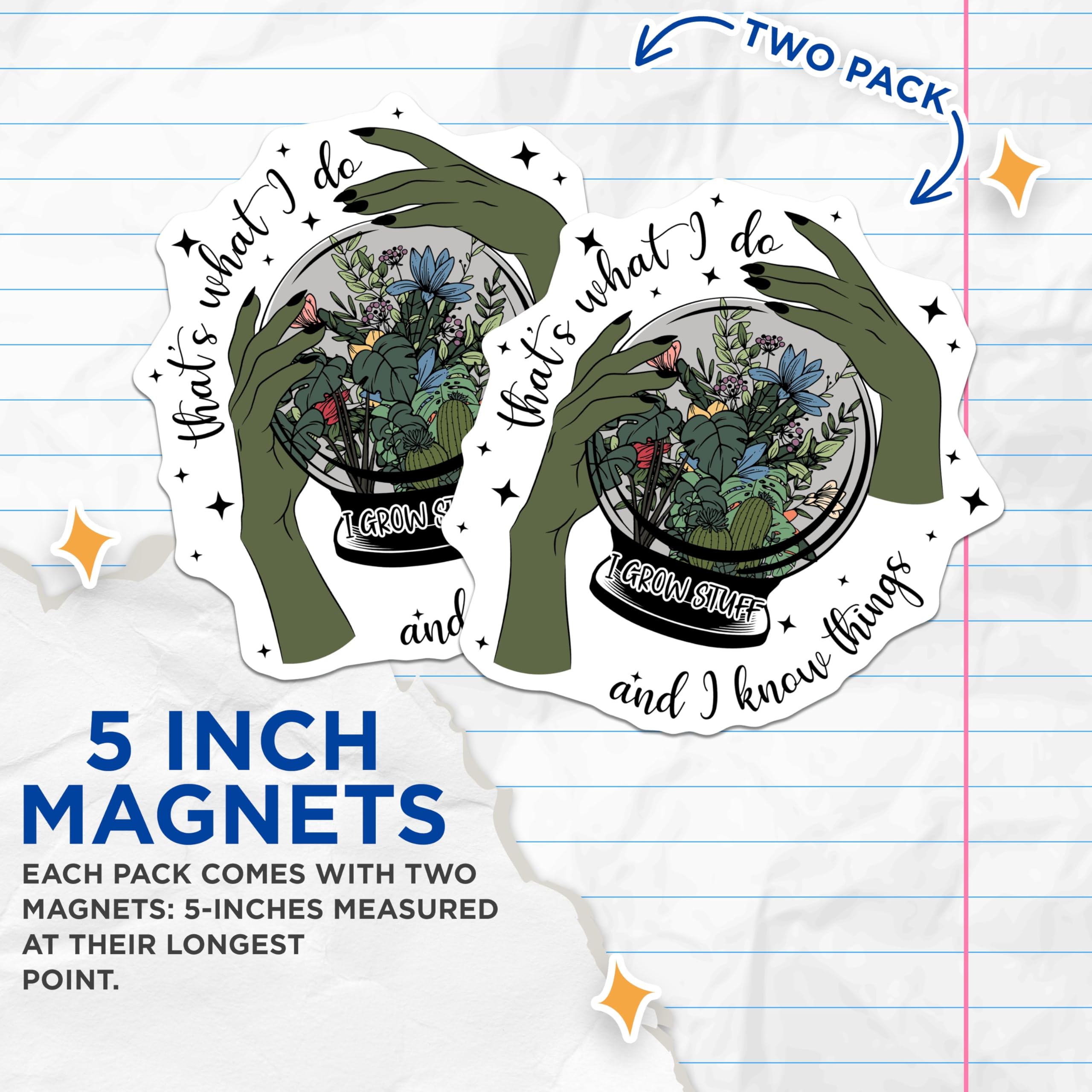 (2 Pack) Witchy Plant Magnets - Funny Gardener Quote - Botanical Terrarium Decor - Quirky Crystal Ball Art for Refrigerator - 5 Inches On Longest Side - Thick Durable Magnet - Made in USA - MAG19340