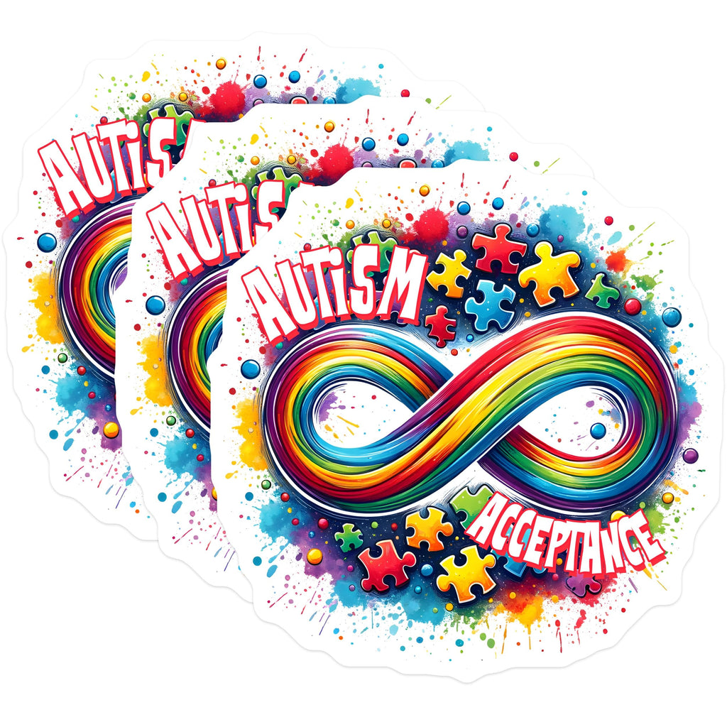 (3 Pack) Autism Awareness Decals - Infinity Rainbow - Puzzle Piece Support Decal - 3 Inches On Longest Side - Easy Peel & Apply - Made in USA - 3MCS1981