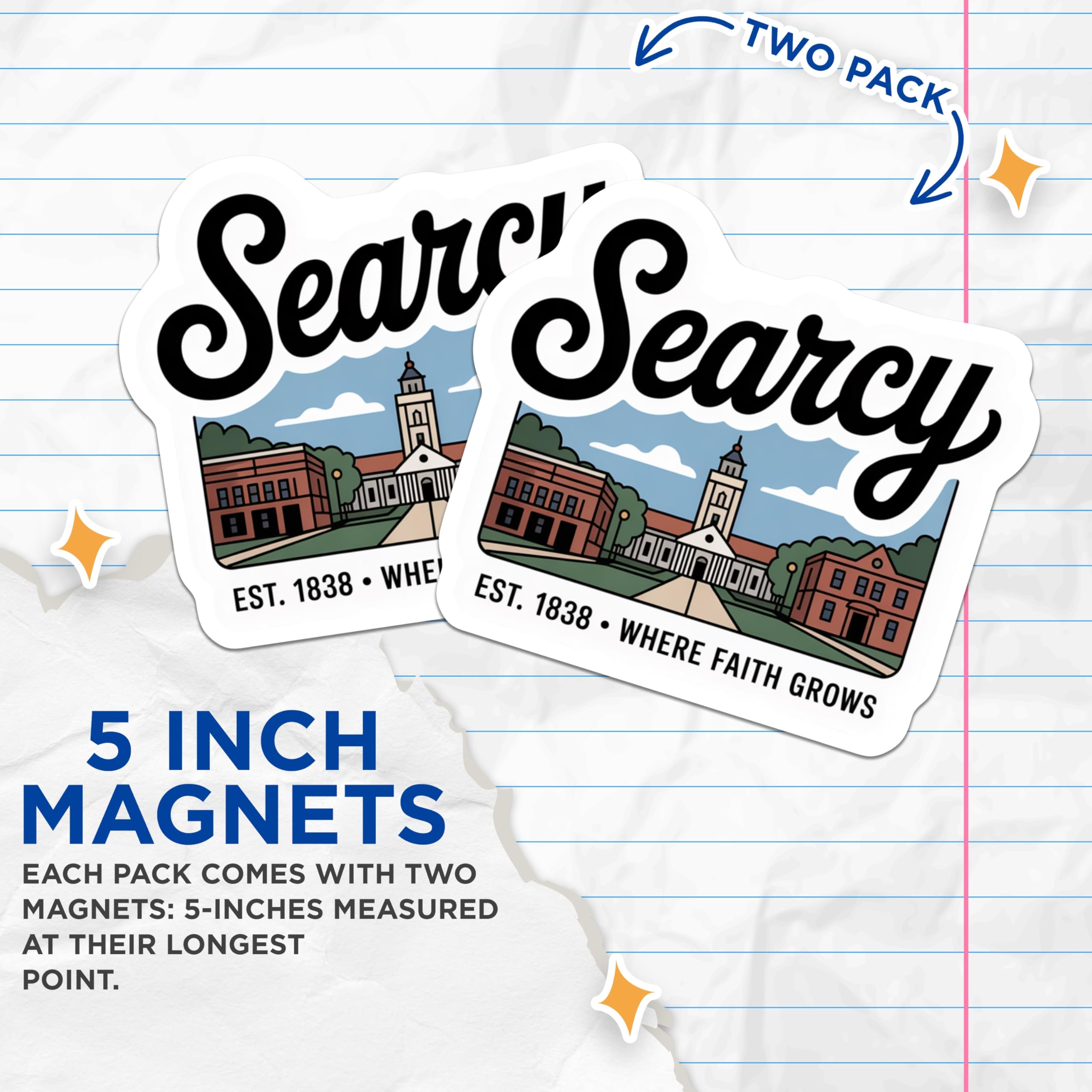 (2 Pack) Searcy Arkansas Magnets - Searcy Landmark - College Town Souvenirs - 5" On Longest Side - Premium Magnet - for Cars, Refrigerators, Toolboxes, Lockers - Made in USA - MAG17763