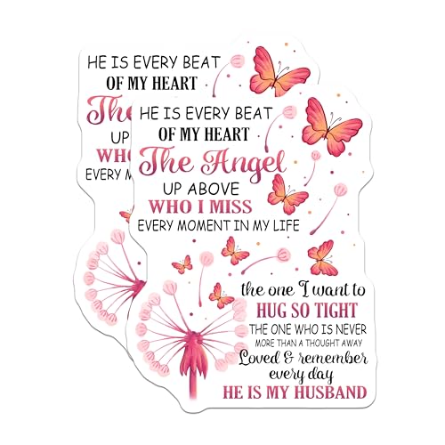 (2 Pack) Memorial Husband Stickers - Angel Husband - Remembering Husband - 5" On Longest Side - Sticks to Smooth Flat Surfaces - Made in USA - BMCS6116