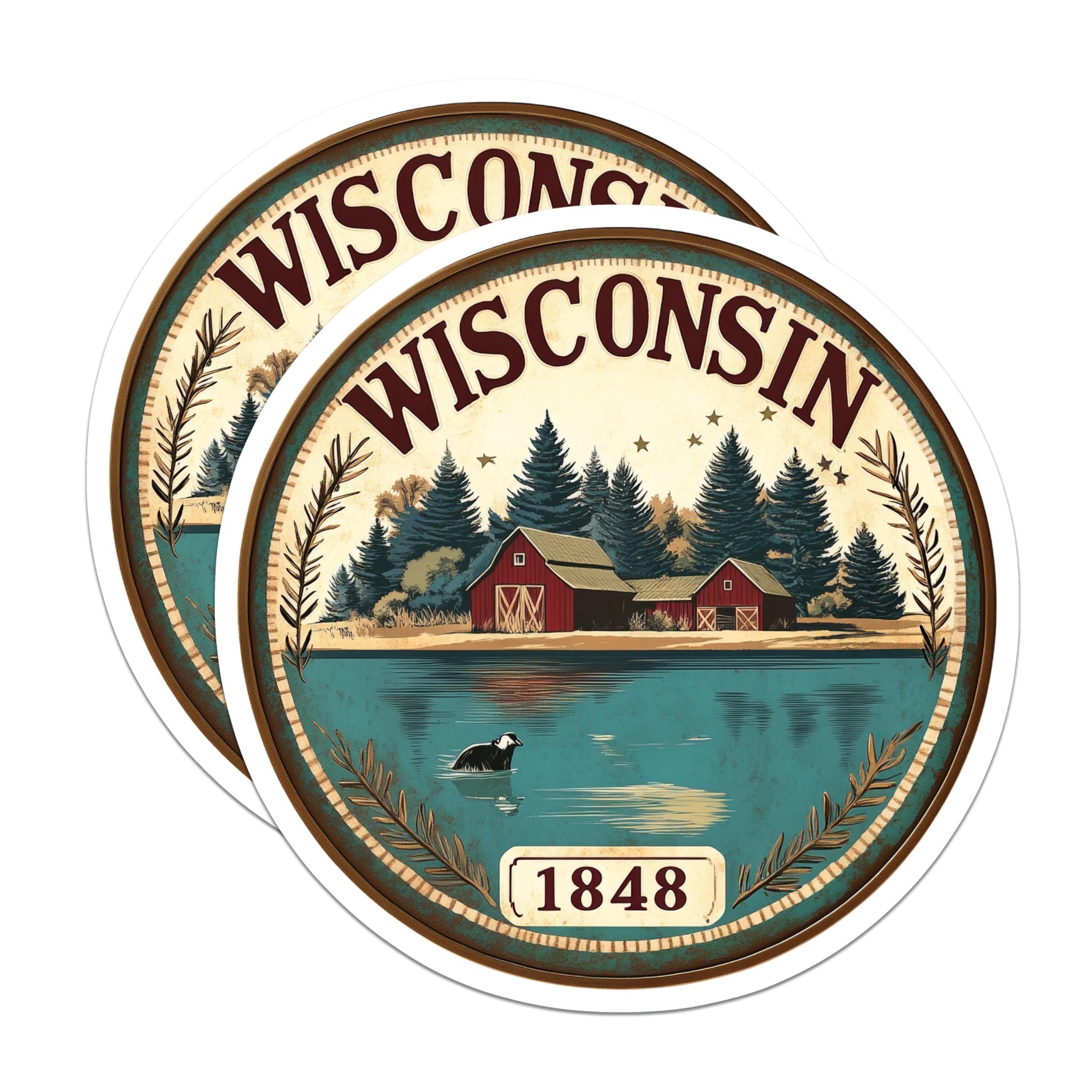 (2 Pack) Wisconsin State Magnets - Lake and Barn Design - Wisconsin Pride Decor - 5" On Longest Side - Premium Magnet - for Cars, Refrigerators, Toolboxes, Lockers - Made in USA - MAG14226
