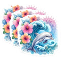 (3 Pack) Dolphin Decals - Tropical Hibiscus Decals - Ocean Wave Stickers - 3 Inches On Longest Side - Easy Peel & Apply - Made in USA - 3MCS8247
