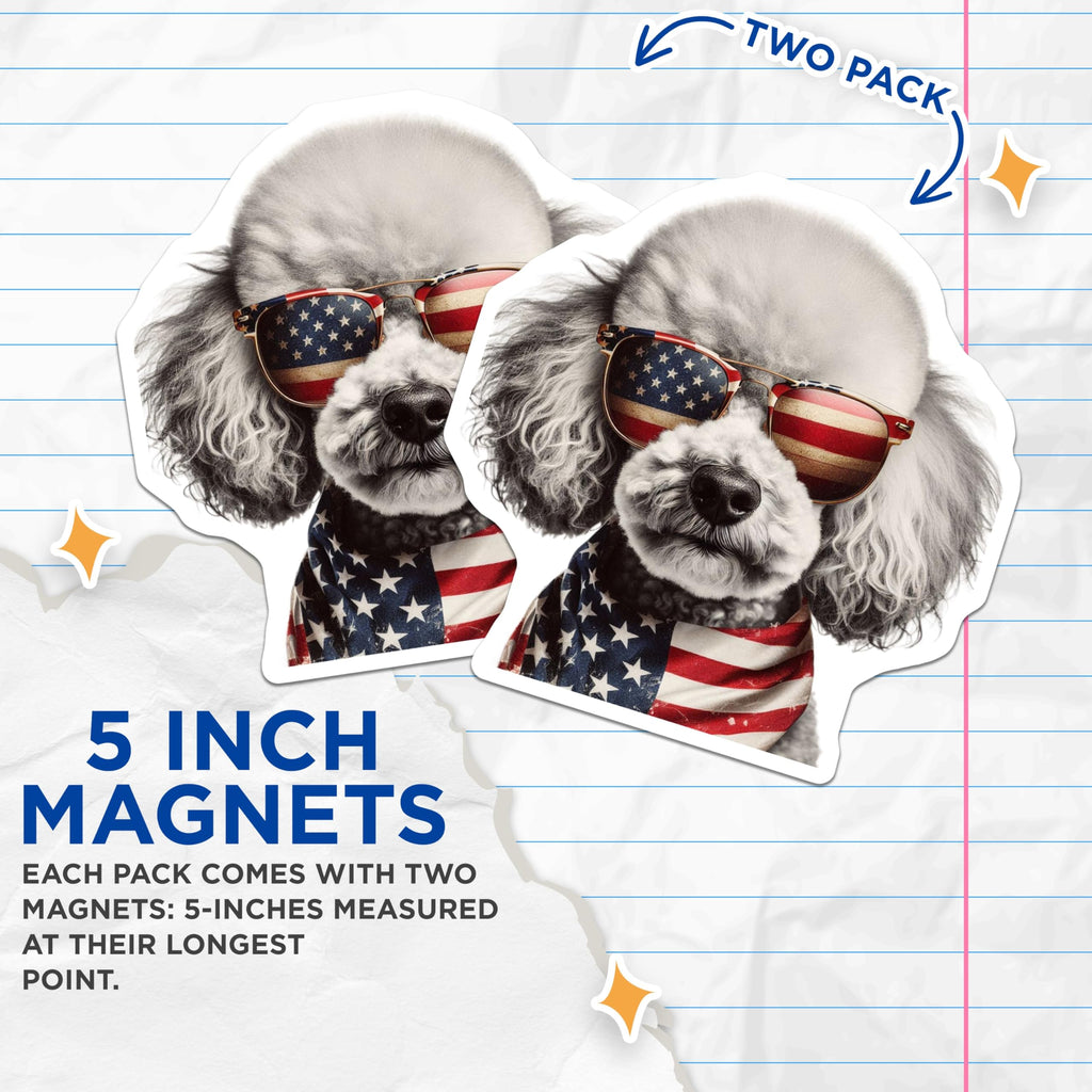 (2 Pack) Patriotic Poodle Magnets - American Flag Dog - Cool Canine Fridge Decor - 5" On Longest Side - Premium Magnet - for Cars, Refrigerators, Toolboxes, Lockers - Made in USA - MAG14969