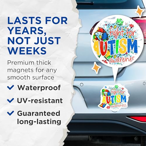 (2 Pack) Fight for Autism Awareness Magnets Magnets - Inspirational Quote - Colorful Puzzle Design - 5" On Longest Side - Made in USA - Sticks to Refrigerators & Metal Surfaces - MAG9177