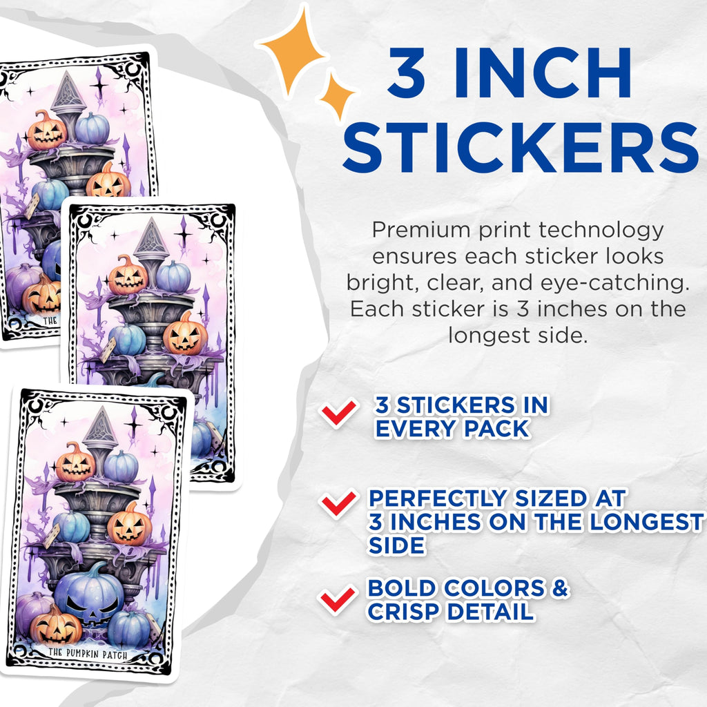 (3 Pack) Pumpkin Patch Decals - Halloween Jack O Lantern Decals - Spooky Season Stickers - 3 Inches On Longest Side - Easy Peel & Apply - Made in USA - 3MCS2369
