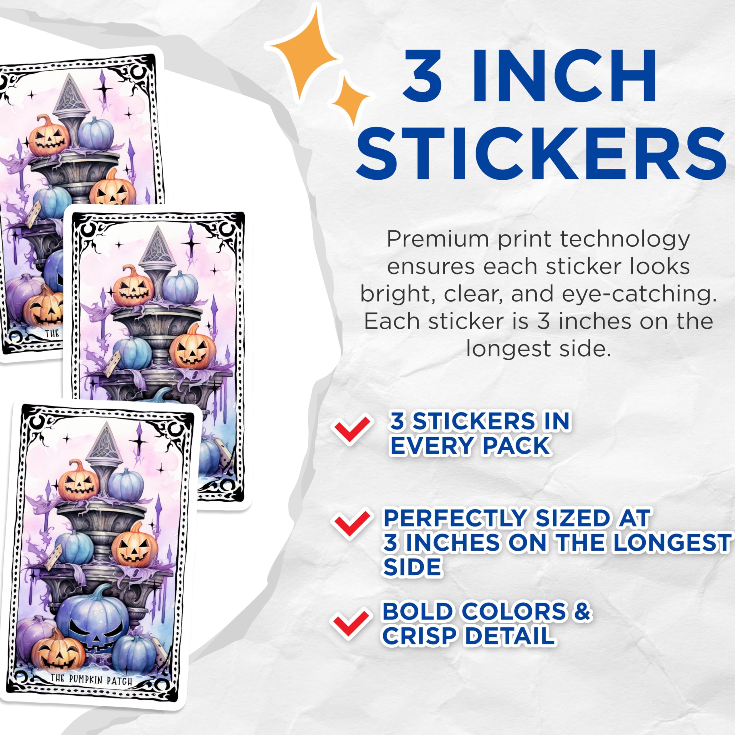 (3 Pack) Pumpkin Patch Decals - Halloween Jack O Lantern Decals - Spooky Season Stickers - 3 Inches On Longest Side - Easy Peel & Apply - Made in USA - 3MCS2369