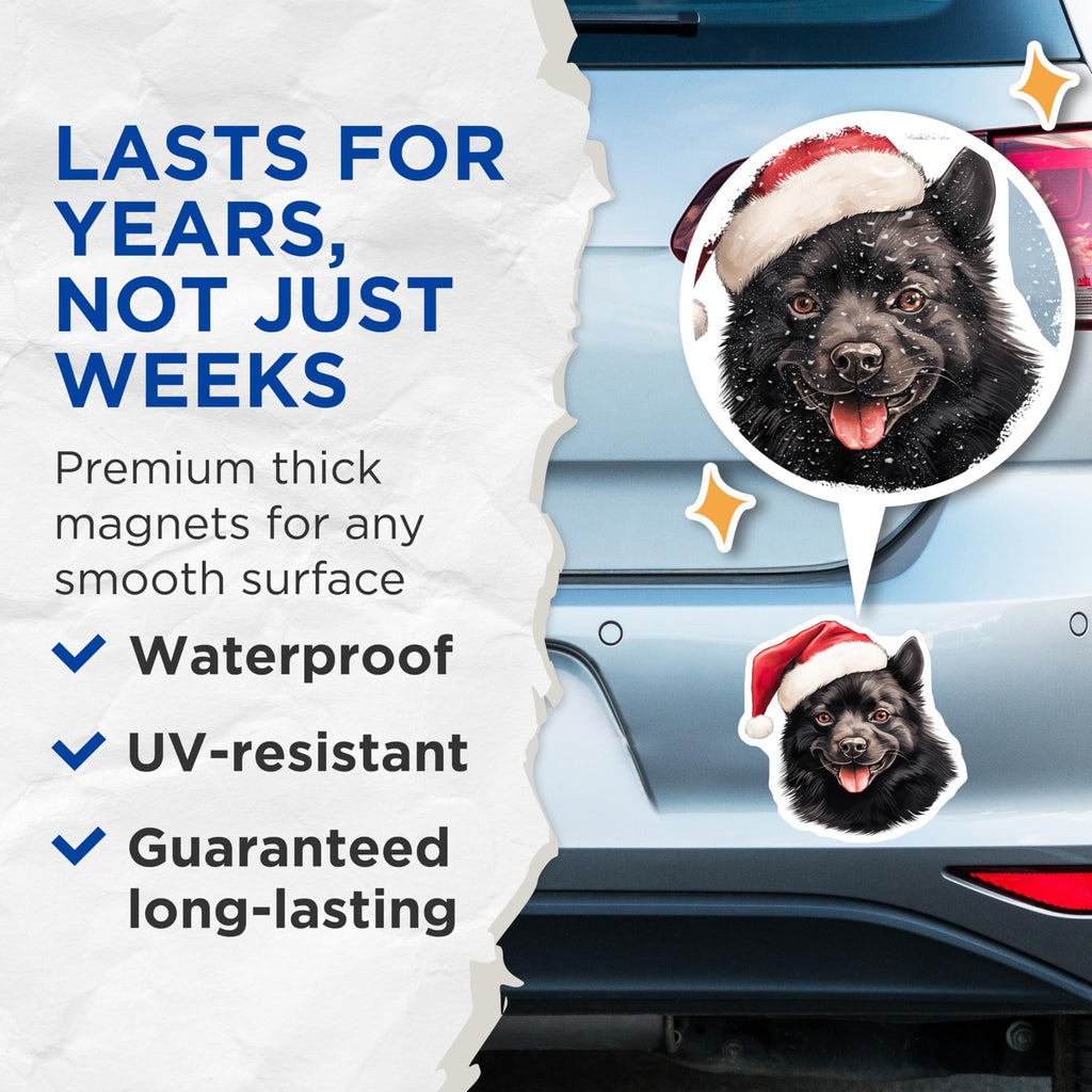 (2 Pack) Black Dog Christmas Magnets - Santa Hat Dog - Pet Owner Decor - 5 Inches On Longest Side - Thick Durable Magnet - Made in USA - MAG28605