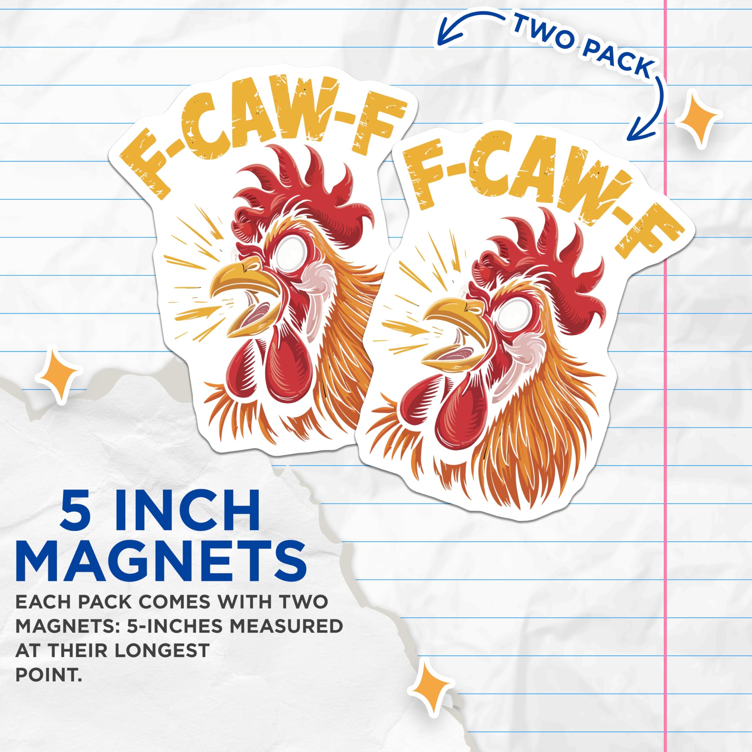 (2 Pack) Funny Chicken Magnets - F-CAW-F Rooster - Sarcastic Humor Fridge Decor - 5" On Longest Side - Premium Magnet - for Cars, Refrigerators, Toolboxes, Lockers - Made in USA - MAG15639