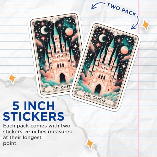 (2 Pack) Fantasy Castle Stickers - Magical Castle Illustration - Fairytale Castle Art Decal - 5" On Longest Side - Sticks to Smooth Flat Surfaces - Made in USA - BMCS5363