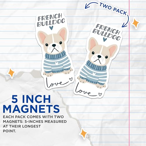 (2 Pack) French Bulldog Magnets - Cute Dog Decor - Love Dog Themed Magnets - 5" On Longest Side - for Cars, Fridges, Toolboxes - Made in USA - MAG7299