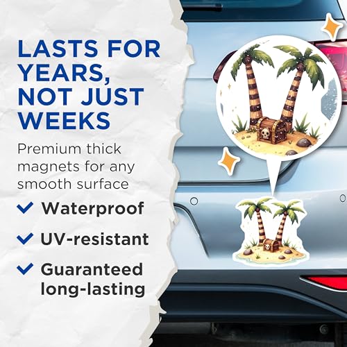 (2 Pack) Island Treasure Chest Magnets - Pirate-Themed Decor - Palm Trees Magnet - Adventure Decoration for Home or Office - 5" On Longest Side - for Cars, Fridges, Toolboxes - Made in USA - MAG6797