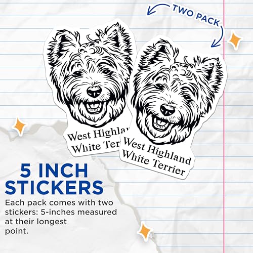 (2 Pack) West Highland White Terrier Dog Breed Stickers - Animal Lover Stickers - Cute Dog Art Stickers - 5" On Longest Side - Sticks to Smooth Flat Surfaces - Made in USA - BMCS4025