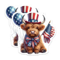 (2 Pack) Patriotic Highland Cow Stickers - American Flag - Independence Day Decoration - 5" On Longest Side - Sticks to Smooth Flat Surfaces - Made in USA - BMCS6351