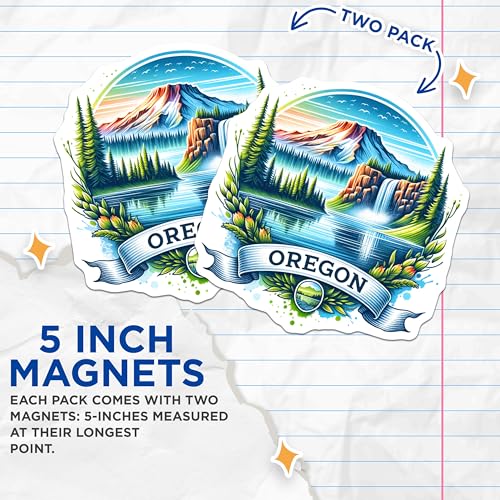 (2 Pack) Oregon Mountain Landscape Magnets - Cascade Range Scene - Nature Art - Decorative Magnets for Home and Office - 5" On Longest Side - for Cars, Fridges, Toolboxes - Made in USA - MAG6631