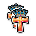 (2 Pack) Colorful Cross Crown Stickers - Religious Symbol - Christian Faith - 5" On Longest Side - Sticks to Smooth Flat Surfaces - Made in USA - BMCS5614