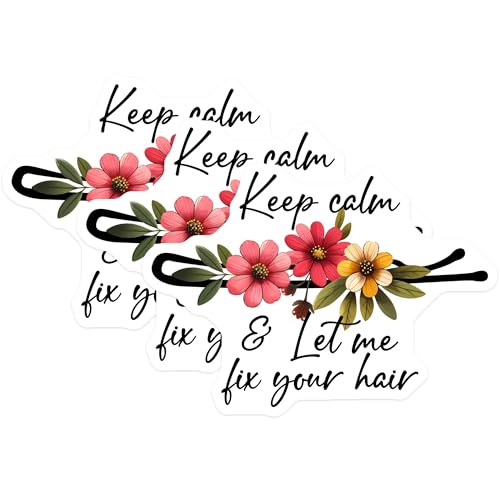 (3 Pack) Hair Stylist Decals - Keep Calm Floral - Beauty Salon Decor - 3 Inches On Longest Side - Easy Peel & Apply - Made in USA - 3MCS6326